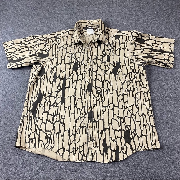Vintage 80s Camouflage Trebark Camo Brown Hunting Pocket Polo Shirt Men’s Sz XL - Picture 1 of 12